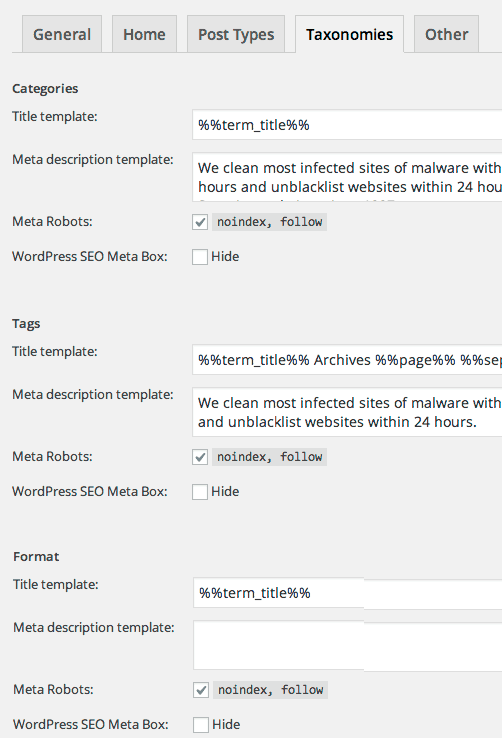 Yoast Taxonomies