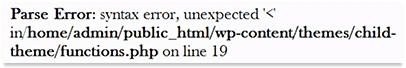 WordPress theme parse error