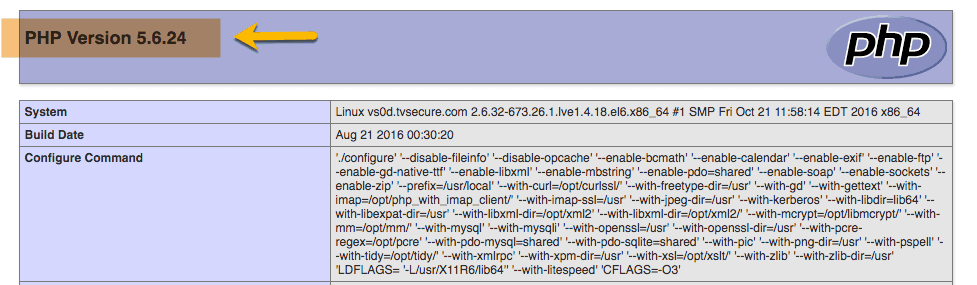 PHP Version shown in PHP info file