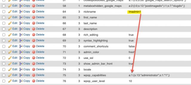 A database table displays multiple rows and columns of data entries. One row highlights a record for