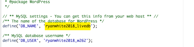 WordPress wp-config.php Databae Name (DB_NAME)