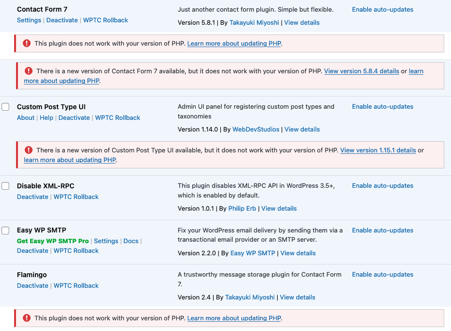 Put it does not work with your version of PHP